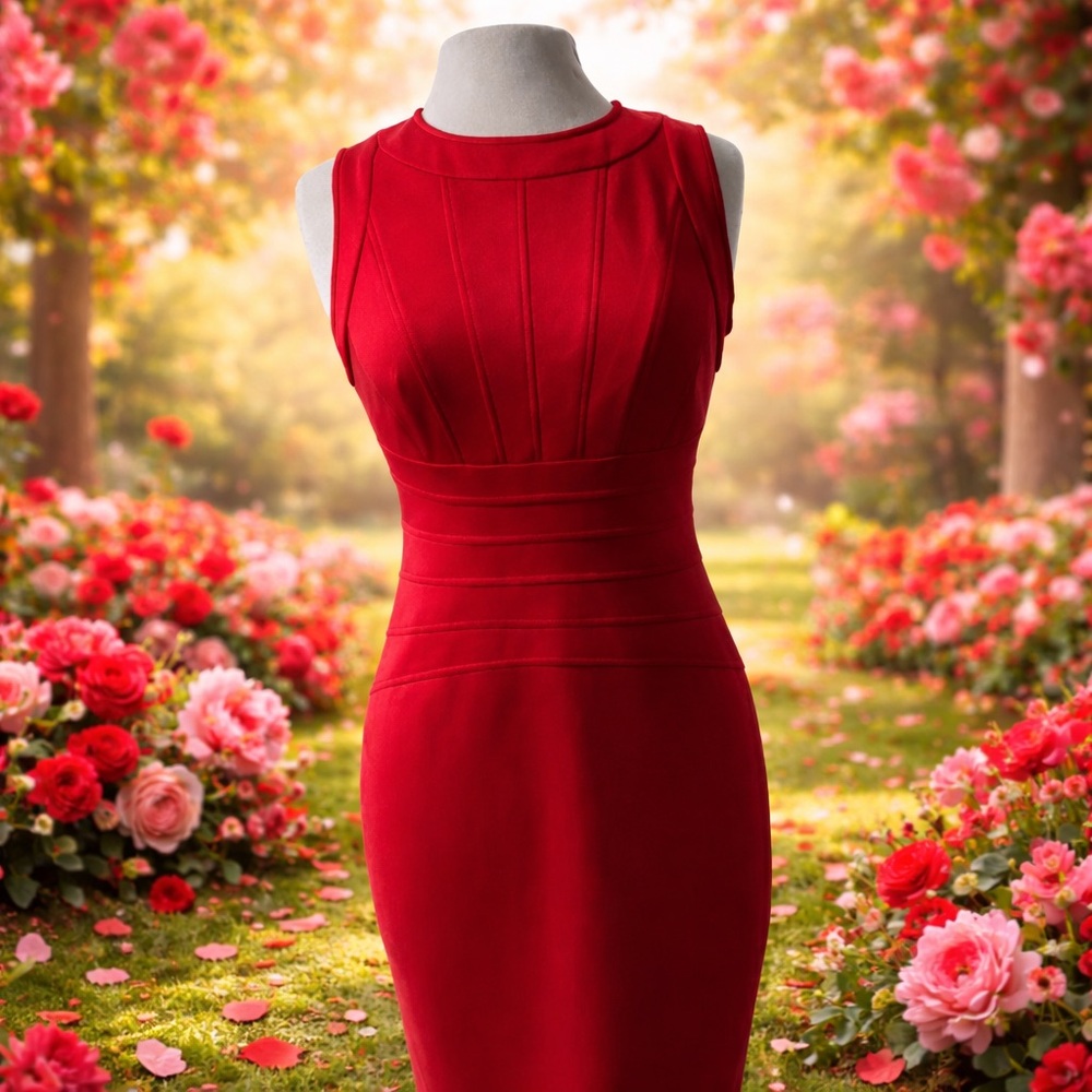Calvin Klein Dress Women's Medium Red Sheath Bodycon Classic Sz MEDIUM